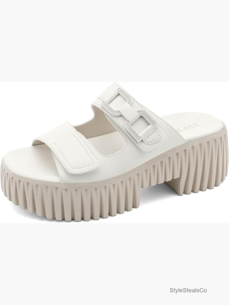 Women's Chunky Wedge Platform Sandals Adjustable Double-Strap Square-Toe